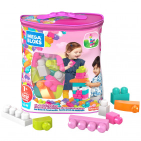 Mega Bloks Sac Rose, jeu de blocs de construction, 60 pièces, jouet pour bébé et enfant de 1 à 5 an