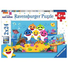 Ravensburger- Puzzles 2x24 pièces-Baby Shark et sa Famille Pinkfong bébé Requin Enfant 4 ans et plus