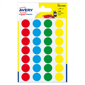 Pastilles Avery Diamètre 15mm - couleurs assorties