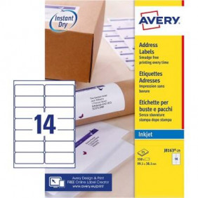 Étiquettes d'adresse Avery J8163-25 Blanc 99,1 x 38,1mm 25 Feuilles de 14 Étiquettes