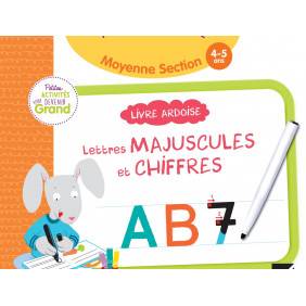 Livre ardoise Lettres majuscules et chiffres Maternelle moyenne section - Avec un feutre - Grand Format