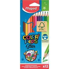 Maped - Crayons de Couleur Color'Peps Classic - 12 Couleurs Vives - Crayon de Coloriage Triangulaire Ergonomique